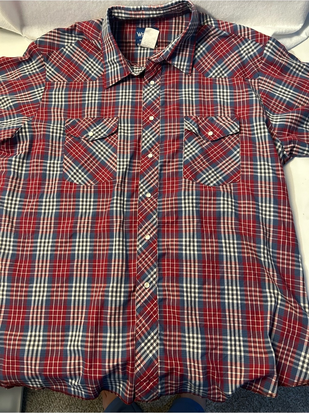 Wrangler Red, Blue & White Plaid Button-Down Shirt
